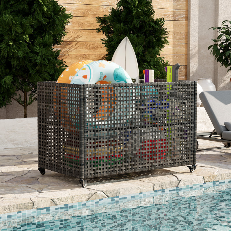 Pool Float Storage Organizer with Wheels Mesh Rolling Cart for Toys Noodles and Swim Gear Outdoor Bin with Locking Casters for Poolside