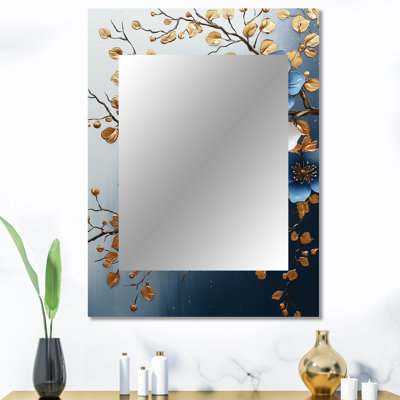Or et bleu cerisier en fleurs, paysage IV - miroir mural décoratif cerisier en fleurs