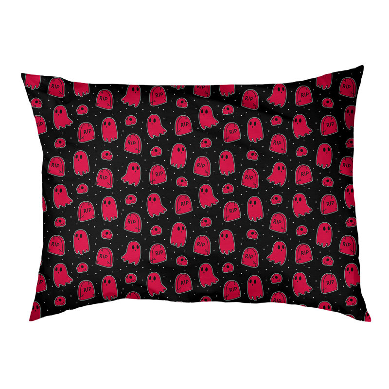 Coussin décoratif pour chien à l’extérieur pastel Campion, Grand (l 42,5 po x P 32,5 po x H 14 po), Noir / rouge clair