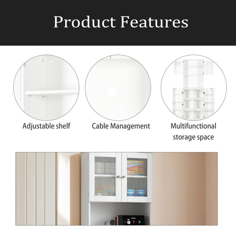 Garde-manger 71 po, armoire de rangement haute avec support pour micro-ondes, huche de cuisine autoportante avec portes et tablettes réglables, garde-manger Mordern pour cuisine, salle à manger, blanc