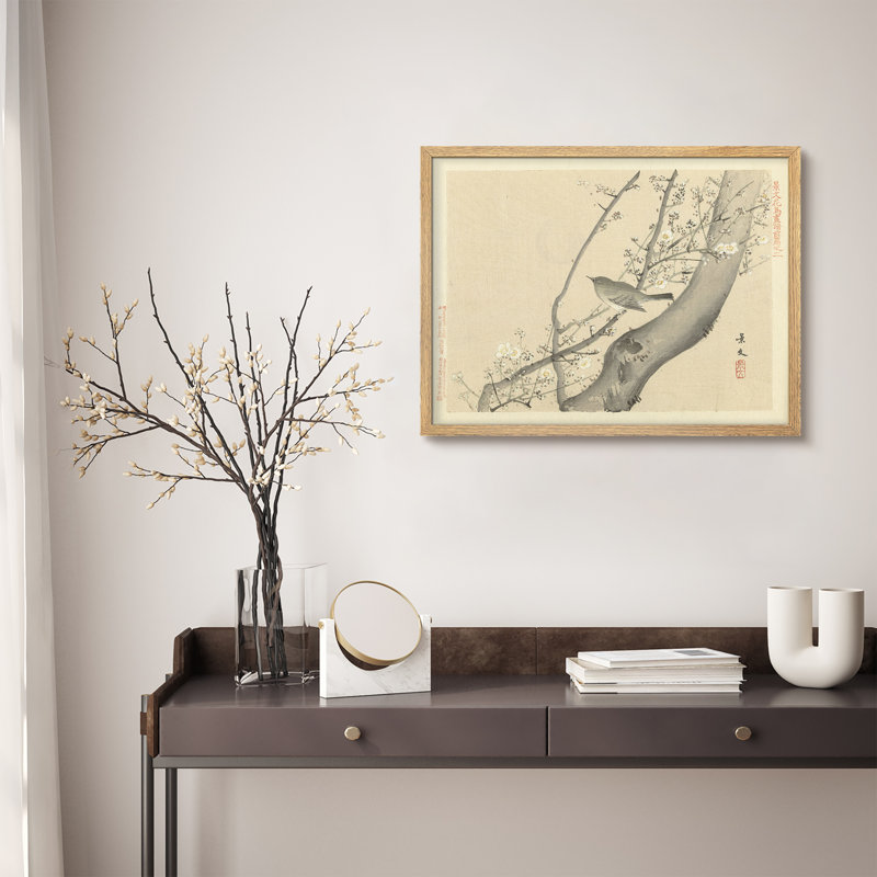 "Jingwen, oiseau, fleurs, chinoiserie, œuvre d'art rustique, affiches encadrées, petit art mural", Naturel, H 11 po x l 14 po