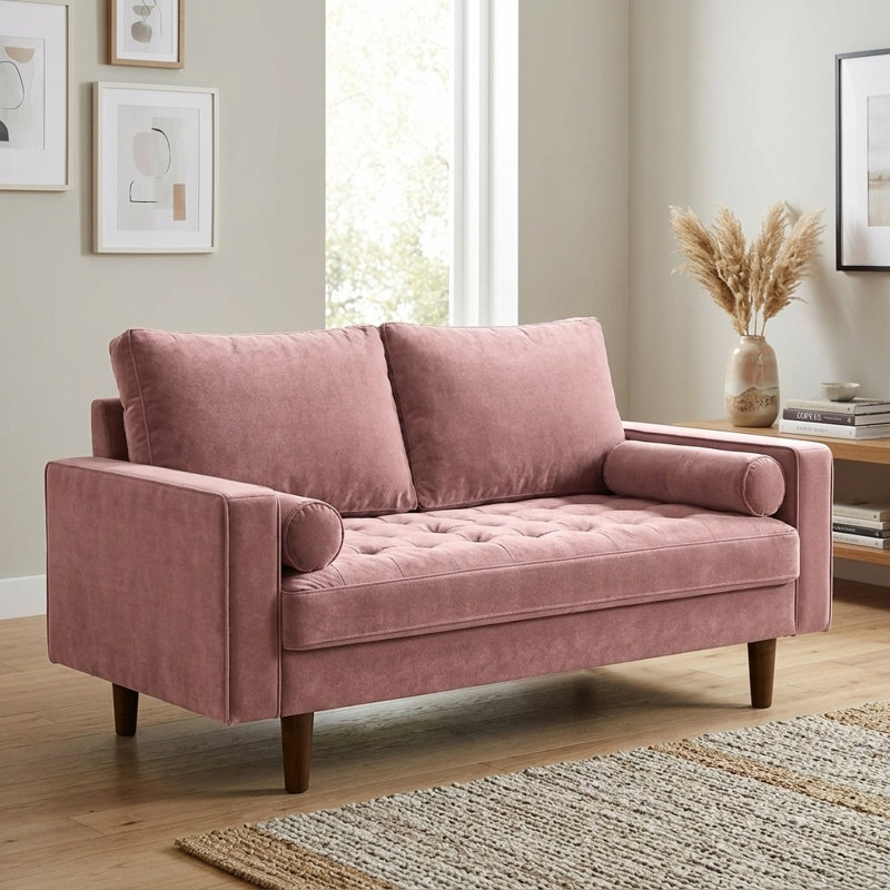 Causeuse à accoudoirs carrés en velours 57,8 po Geniece, Rose