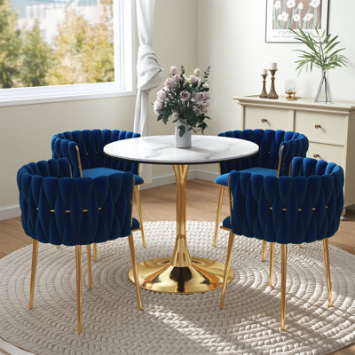 Ensemble de salle à manger à piédestal rond avec chaise tissée