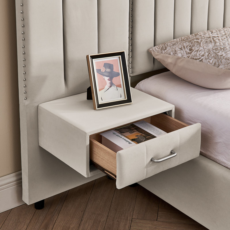 Structure de lit rembourrée avec tissu épais, Beige, Très grand lit