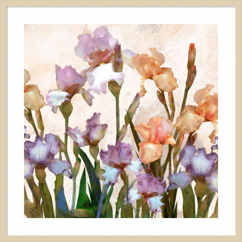 «Irises Panel II» par Alonzo Saunders, reproduction d'art encadrée sur bois, H 33 po x l 33 po