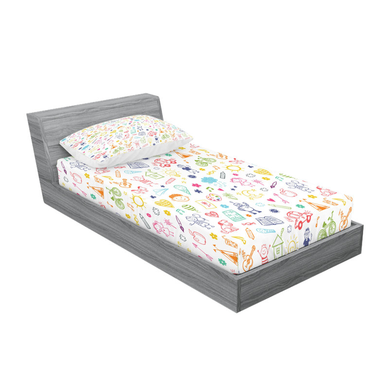 Multicolore drap-housse et coussin décoratif Ambesonne, Ensemble de draps pour lit simple + 3 pièces supp