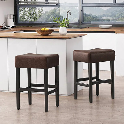 Set Of 2, 26.75" Backless Leather Counter Height Barstool