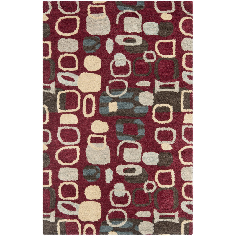 Tapis abstrait en laine / coton touffeté à la main Wyndham - rouge / noir / beige, Rectangle 2 pi 6 po x 4 pi