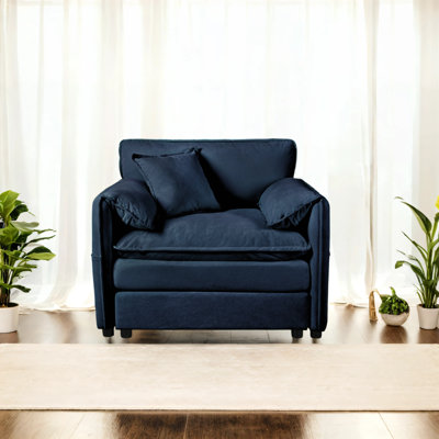 Fauteuil surdimensionné de 41,73 po, fauteuil rembourré moderne avec 1 coussin décoratif, canapé modulaire modulaire pour le salon, canapé de lecture à assise profonde pour appartement de chambre à coucher, combinaison bricolage chenille, bleu, bei