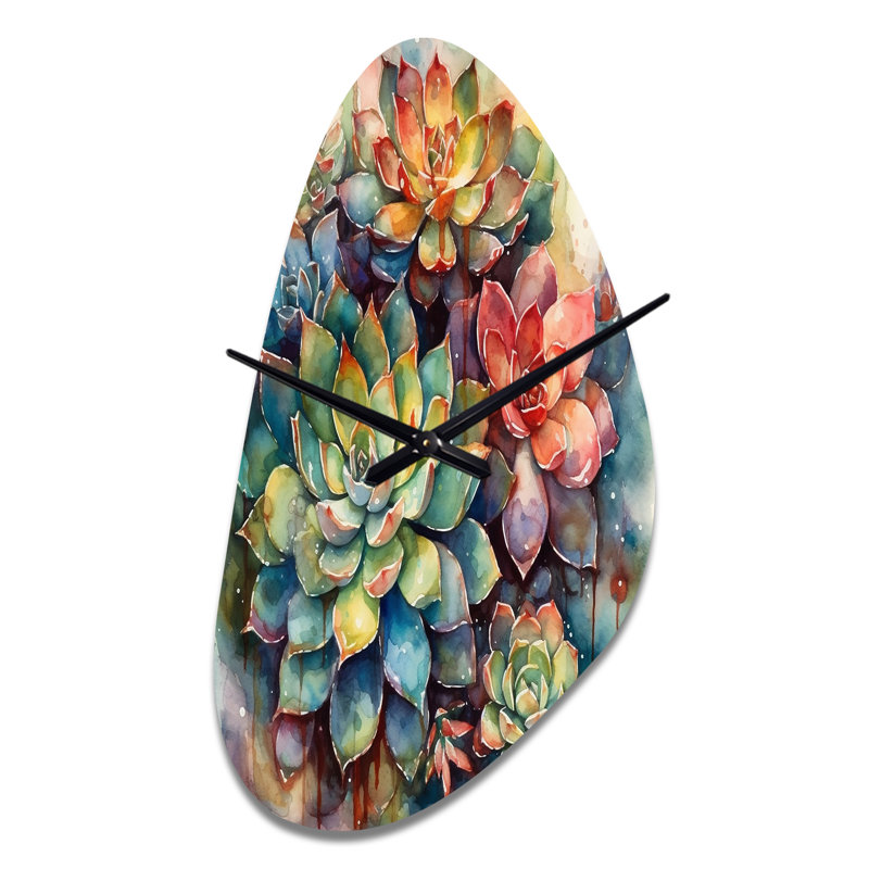 Cactus vert, vert, paysage IV - Cactus, horloge murale asymétrique, Moyenne
