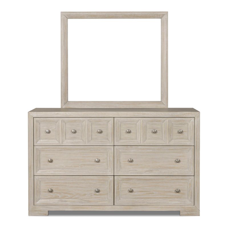 Commode 6 tiroirs avec miroir Schell, Beige