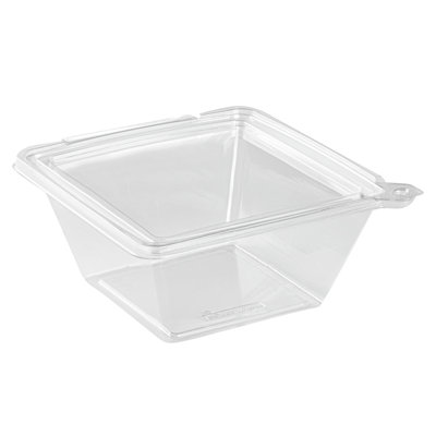 Restaurantware-Tamper Tek 48 Ounce Square Take Out Containers, 100 Durable Salad To-Go Boxes - Tamper-Evident, Freezable, Clear Plastic Bowls, Disposable, With Hinged Lids