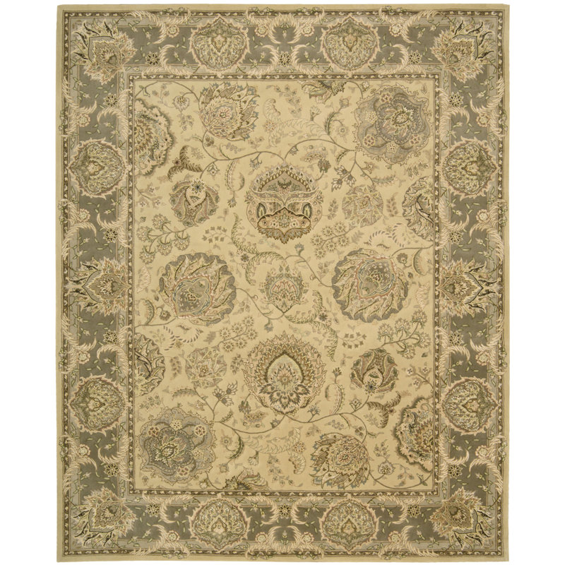 Tapis doré clair en laine tissé à la main Dehaan, Rectangle 5 pi 6 po x 8 pi 6 po