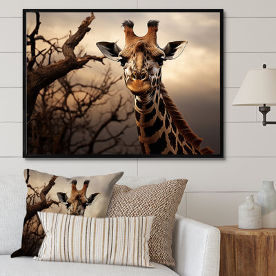 «Afrique Giraffes Towering Presence - Art africain», reproduction d'art sur toile encadrée