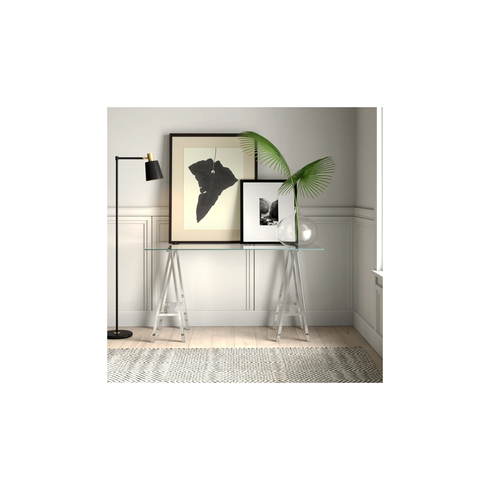 Tigerlily Glass Desk, 30" H x 71" W x 36" D, Silver