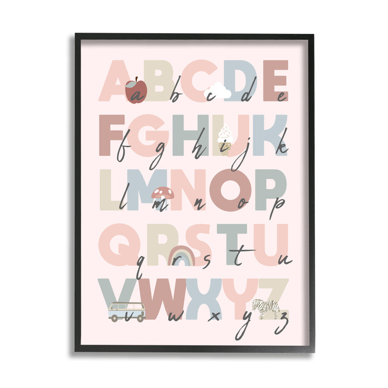 Pink Pastel Alphabet Chart Framed Canvas Print for Nursery