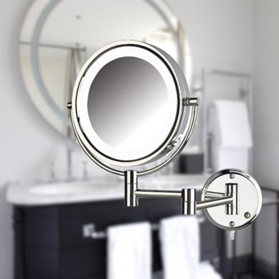 Ayeshah 8.5" Lighted Wall Mount Magnified Makeup Mirror, Direct Wire