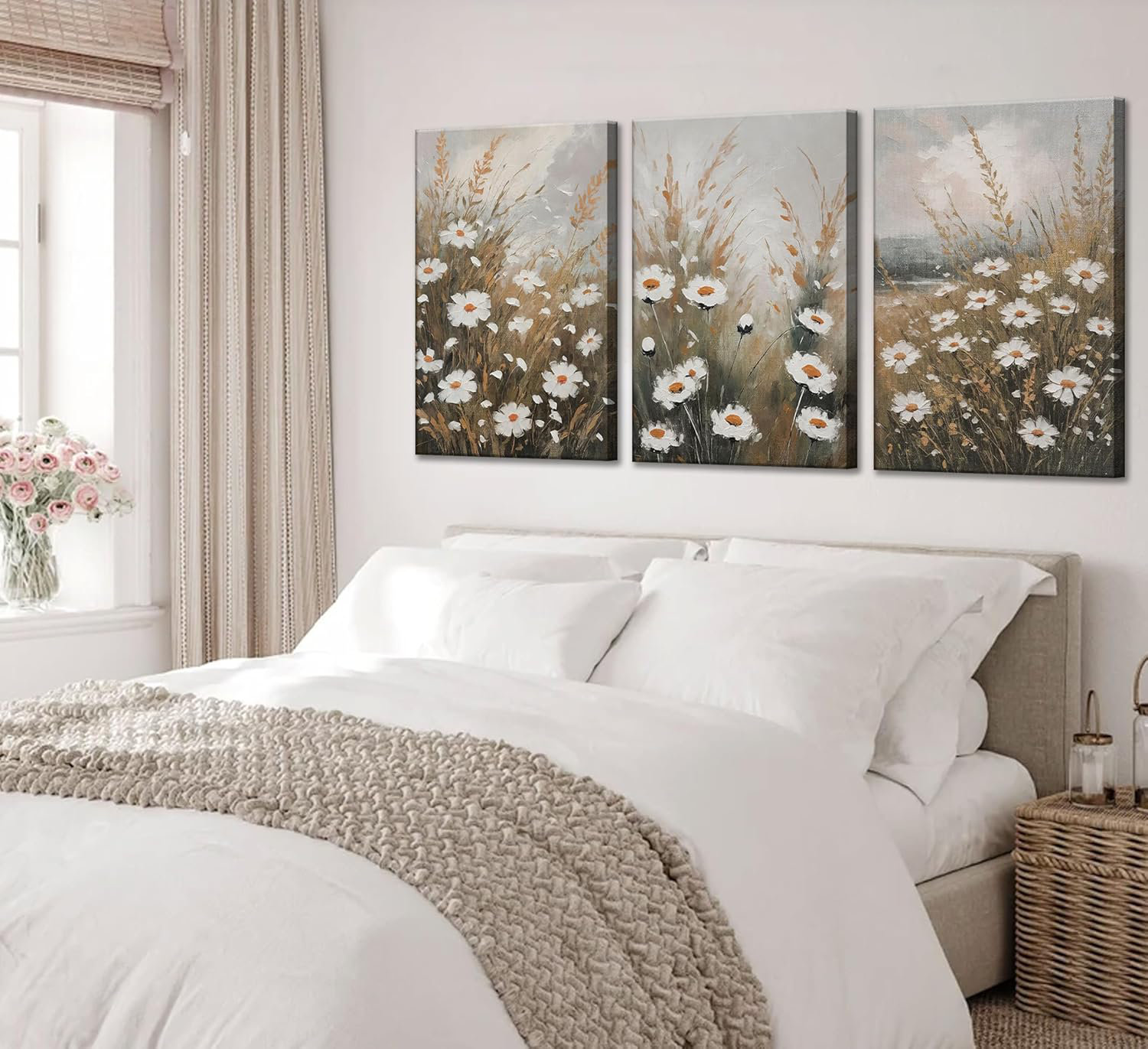 Lark Manor 3 Pcs Vintage Wildflowers Field Canvas Wall Art Farmhouse ...