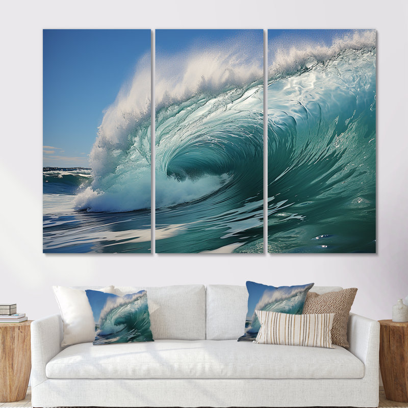 «Turquoise Ocean's Force Unleashed», ensemble d'art mural sur toile côtière, H 28 po x l 36 po x P 1 po, Toile tendue