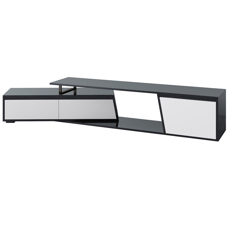 Modern Extendable TV Stand with 2 Drawers and 1 Cabinet for TVs Up to 100", Black Top