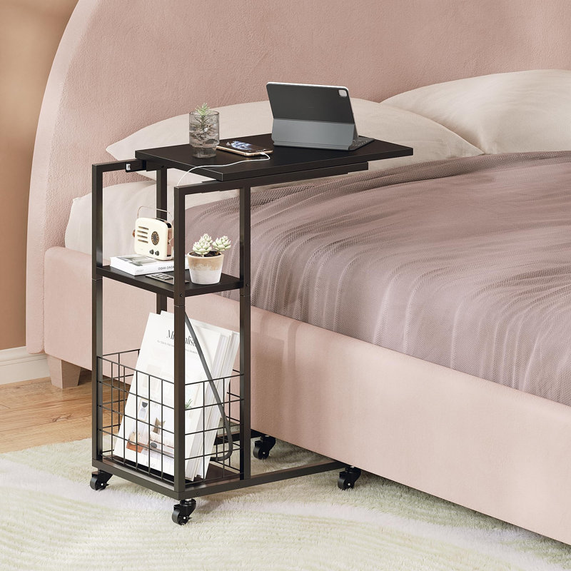 Odika Side Table, Under Seating Table With Rolling Wheels, Integrated Power, Adjustable C-shaped End Table For Home, Living Room, Bedroom (black) - Et-cs-gy-41823