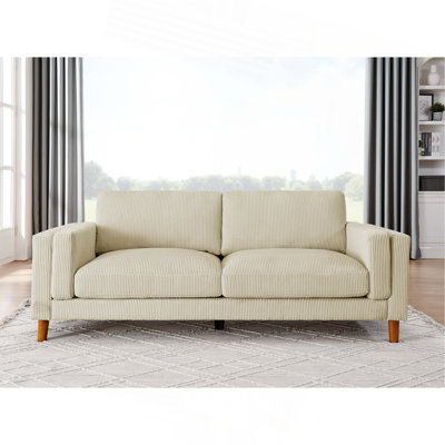 Corduroy Upholstered Square Arm Sofa With Wooden Legs