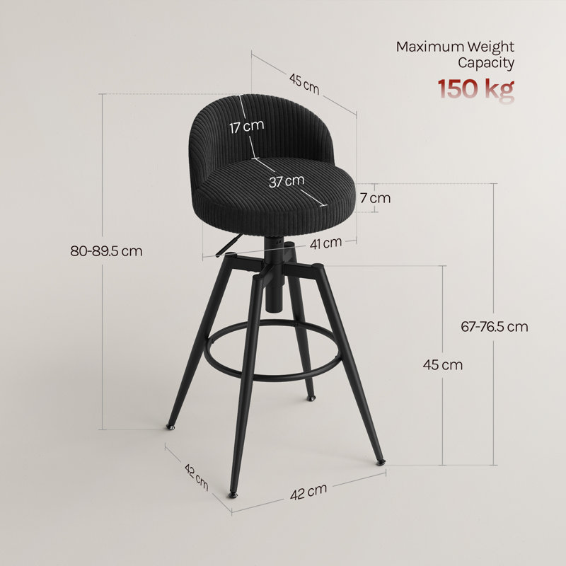 Swivel Upholstered Bar Stool with Iron Frame, Black
