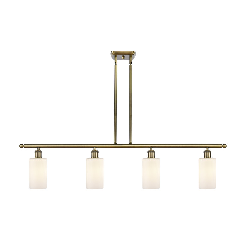 Luminaire suspendu pour îlot de cuisine 4 lumières Cloverdale, DEL, Blanc mat, Laiton antique