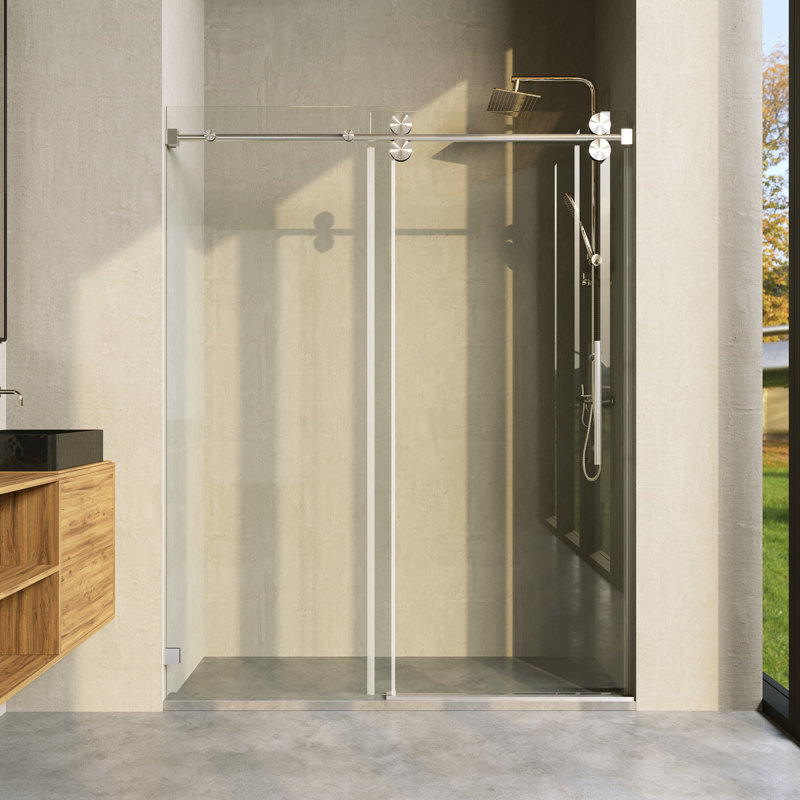 Porte de douche coulissante simple sans cadre avec verre transparent de 3/8 po (10 mm) Opal Mirage MCOCOD l 56 à 60 po x H 72 po