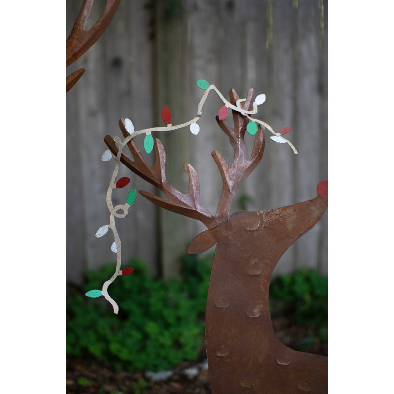 SET OF TWO PAINTED METAL DEER YARD ART