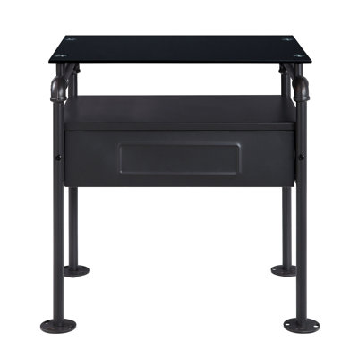 Metal Nightstand In Gray With Modern Style Elements Industrial Tempered Glass Surface