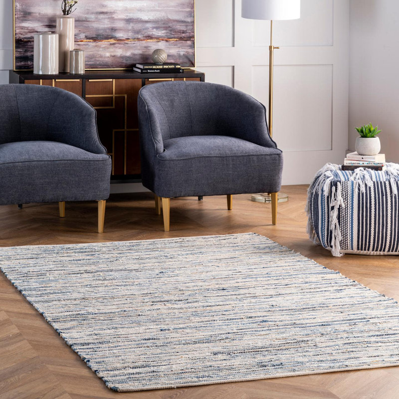 Striped Cotton Hand Woven Area Rug, Rectangle 229 x 290cm
