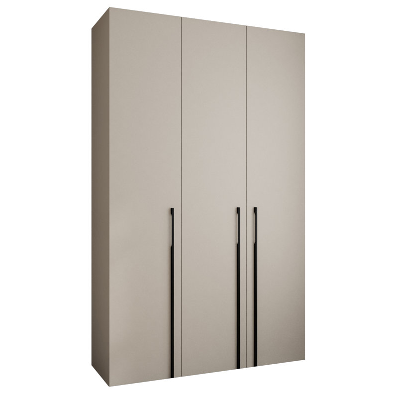 3 Door Manufactured Wood Wardrobe, 245,5 H x 150 W x 50 D, cashmere + handles: black