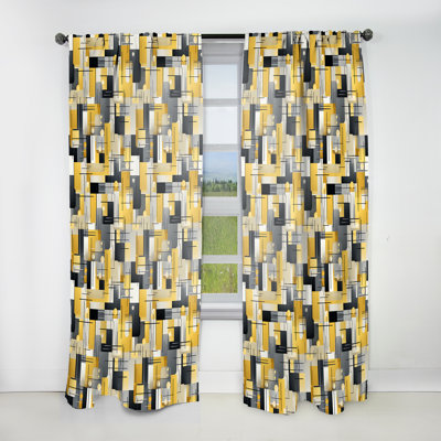 Blocs géométriques jaunes et gris Harmony III - Rideau moderne - Velours obscurcissant - 1 panneau