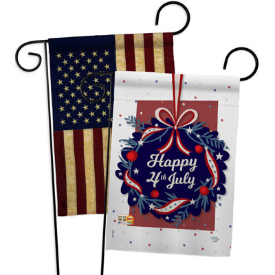 Drapeau de jardin en polyester recto verso 4 x 13,5 po 4 juillet