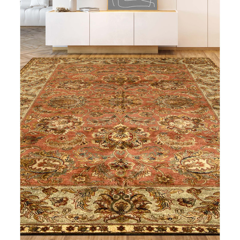 Tapis rouille et vert noué à la main de haute qualité