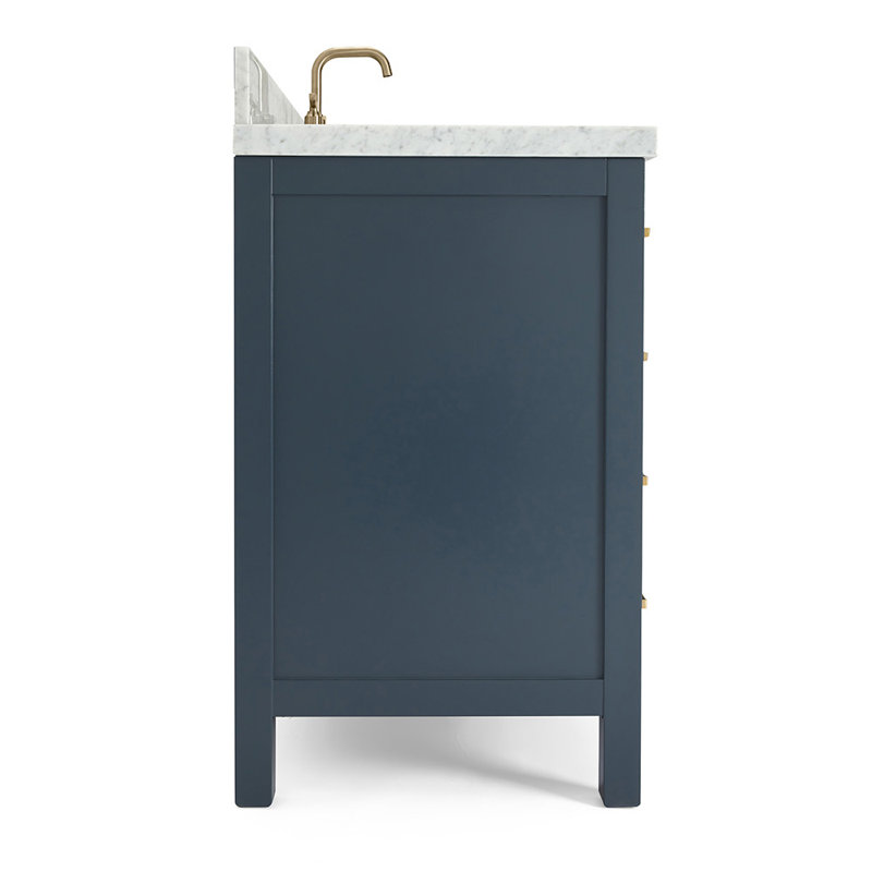 Cambridge 37'' W Single Vanity, Satin Brass, Midnight Blue, Carrara Marble
