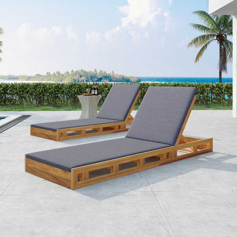 Chaise longue de patio réglable en bois d'acacia avec coussin Hofstetter