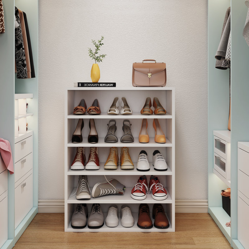 Latitude RunÂ® Shoes Rack, Free Standing Wood Closet Organizer Unit, Ivory White, 31.5" H x 21.7" W x 12" D