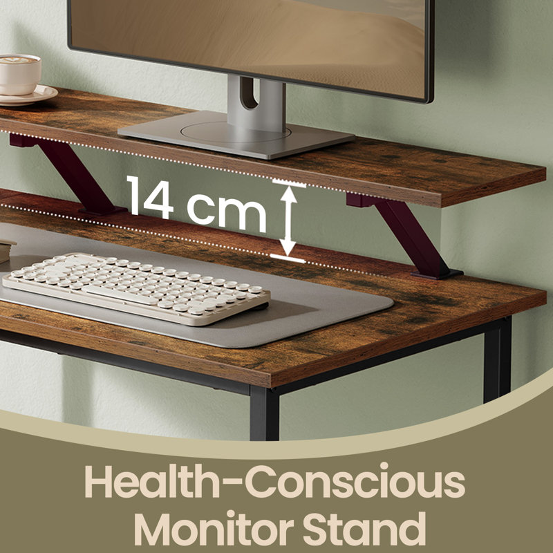 Aliyanah L-Shaped Metal Base Computer Desk, 89.5cm H x 135cm W x 105cm D, Rustic Brown