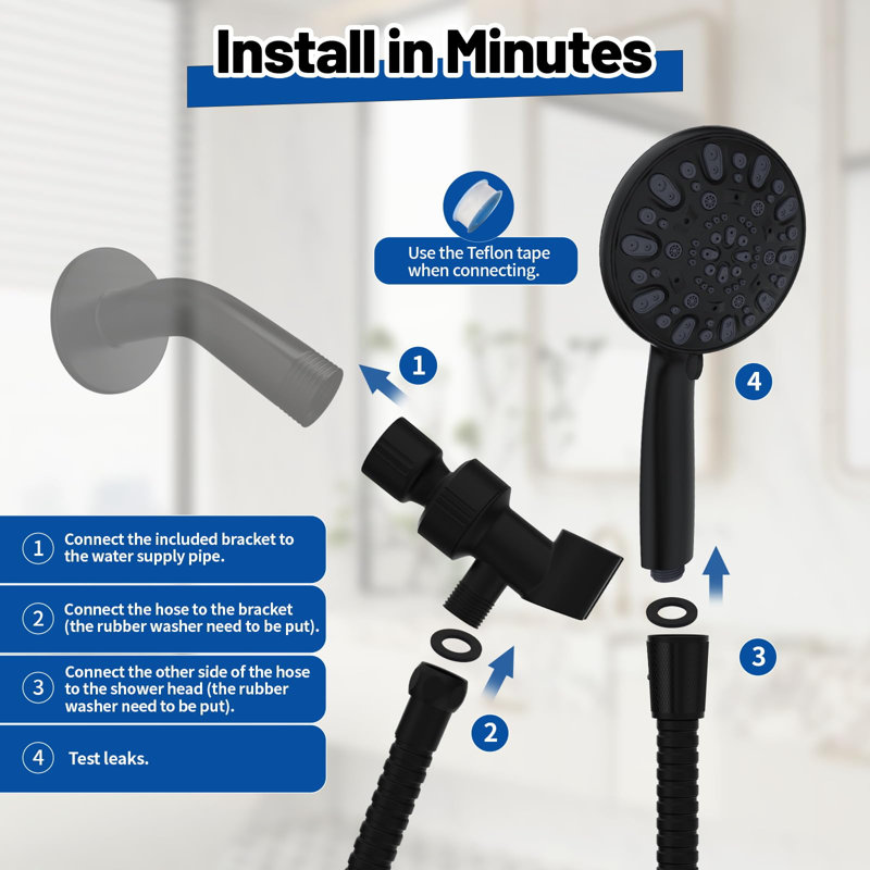 Shower Head, 7 Spray Modes Detachable Showerhead High Pressure Shower Heads With Long Hose And Adjustable Angle Bracket