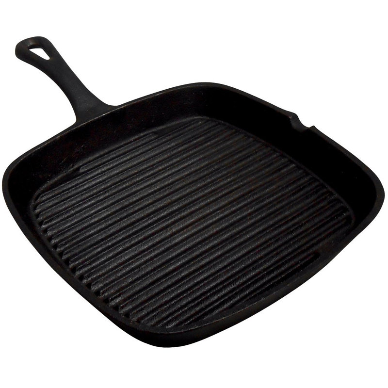 King Kooker Seasoned Cast Iron 9” Square Grill Pan with Handle and Pour Spout