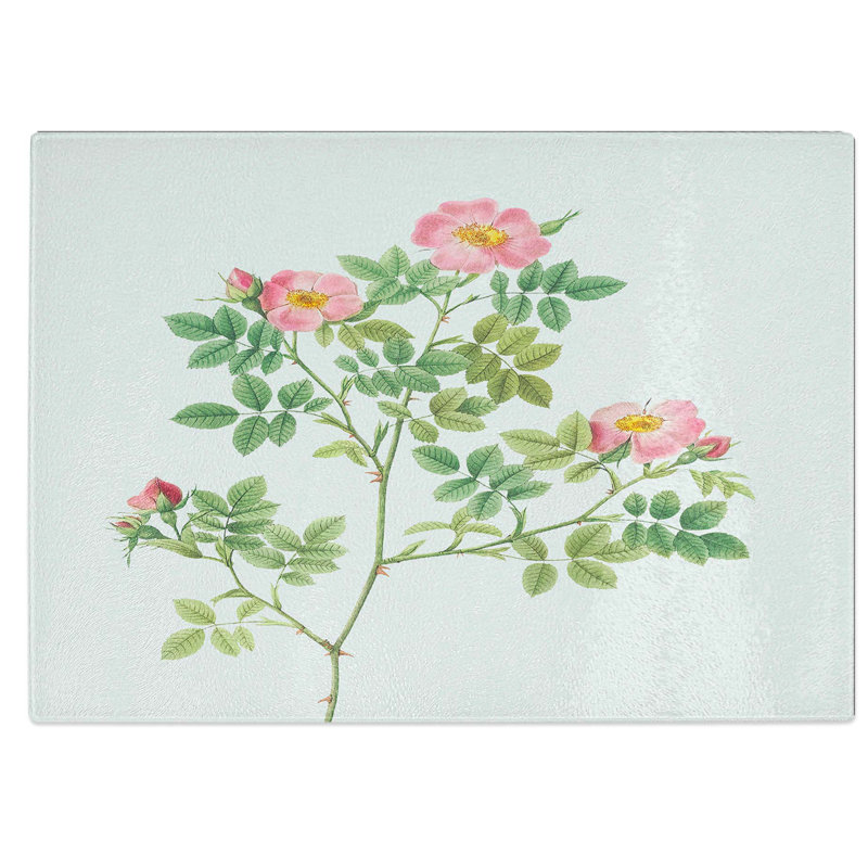 Tempered Glass Corymb Rose Chopping Board, 28.5 cm W x 20 cm L