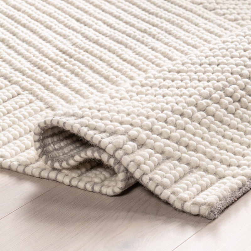 Ivory Geometric Flat Woven Wool Rug, 4' x 6'