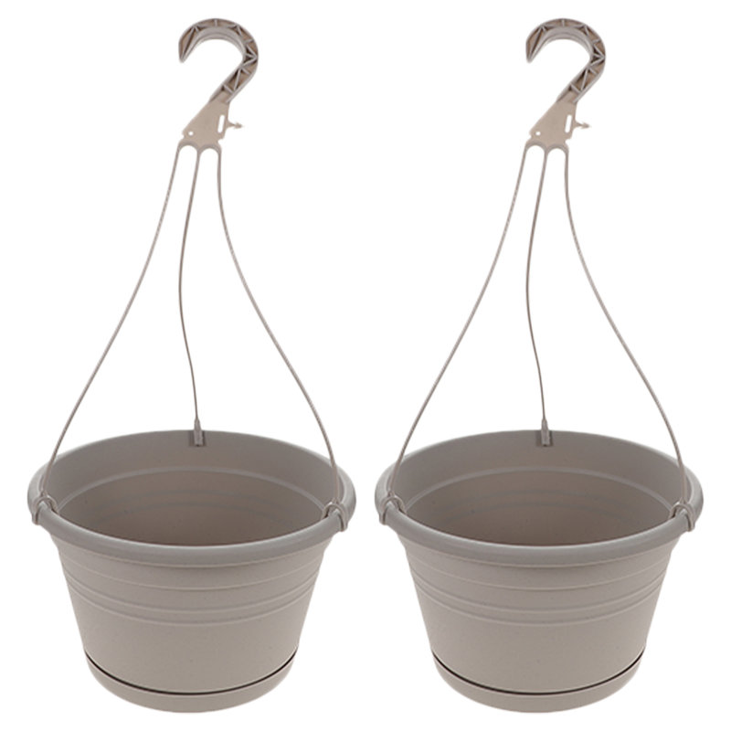 Set of 2 Gray Plastic Hanging Flower Pots