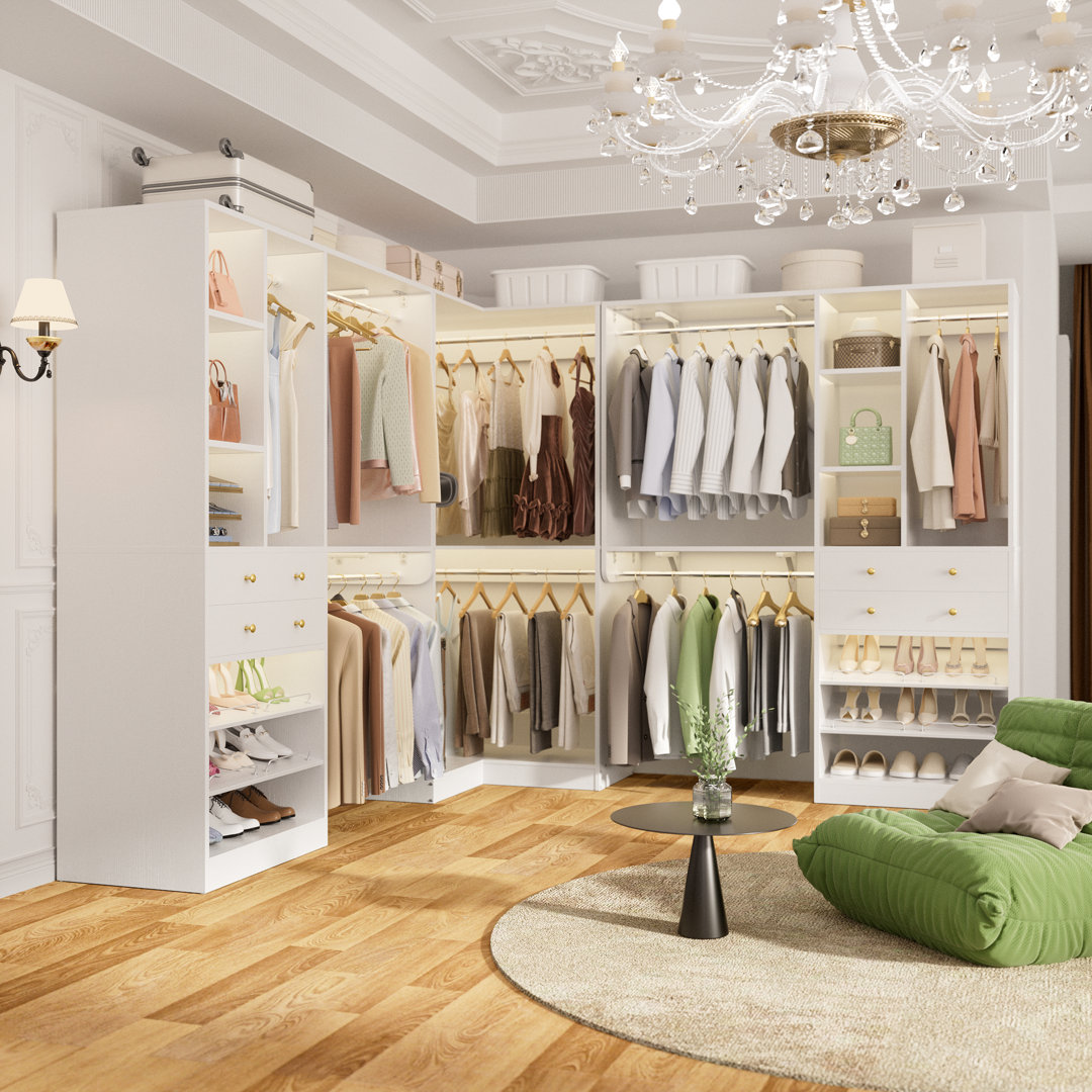 Navada 90.5"-149.5" Closet System with Wooden Drawers and Shoe Racks Rebrilliant 