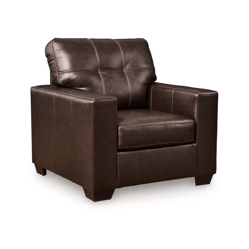 Fauteuil Orion, coussin moderne capitonné en simili cuir, Cuir brun foncé / similicuir
