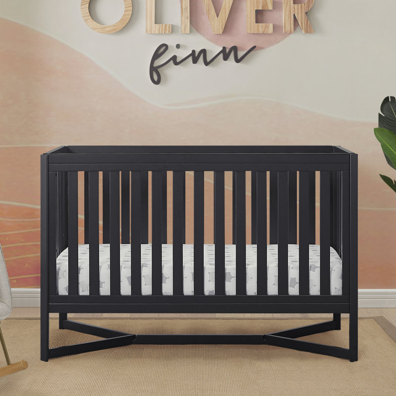 Midnight Grey 4-in-1 Convertible Baby Crib with X-Shaped Base