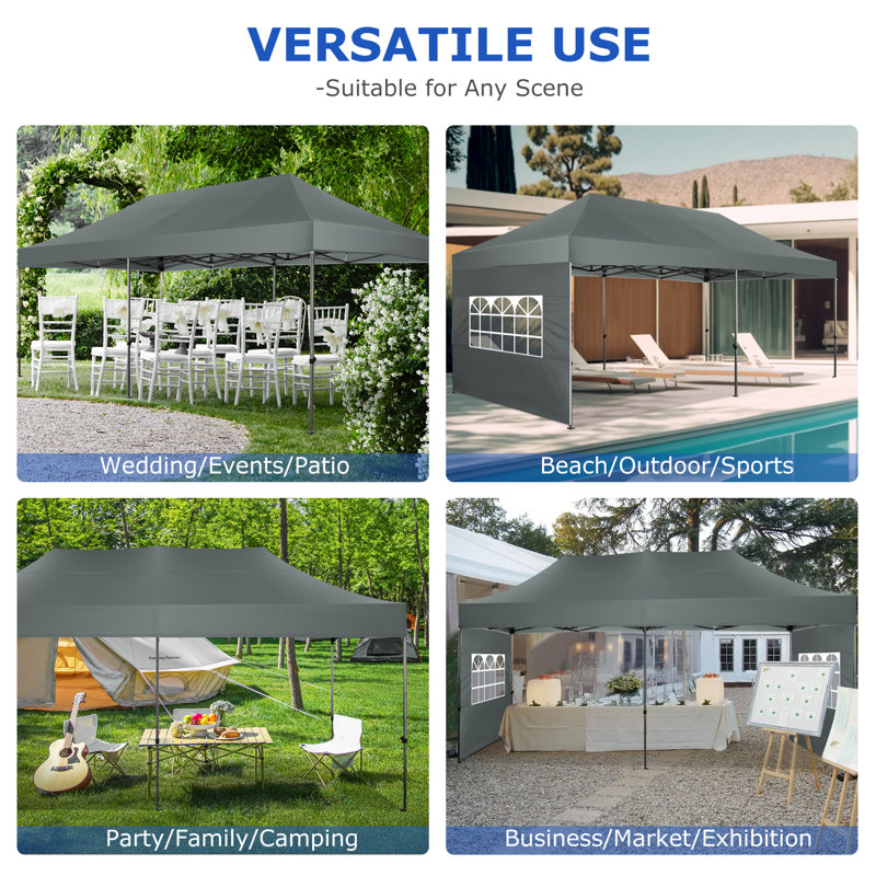 Gray Heavy Duty 10' x 20' Pop Up Canopy Tent with Removable Sidewalls
