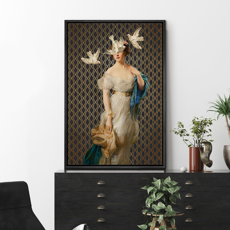 "Al commode classique", art mural rétro fantaisiste, H 24 po x l 16 po, Cadre flottant noir